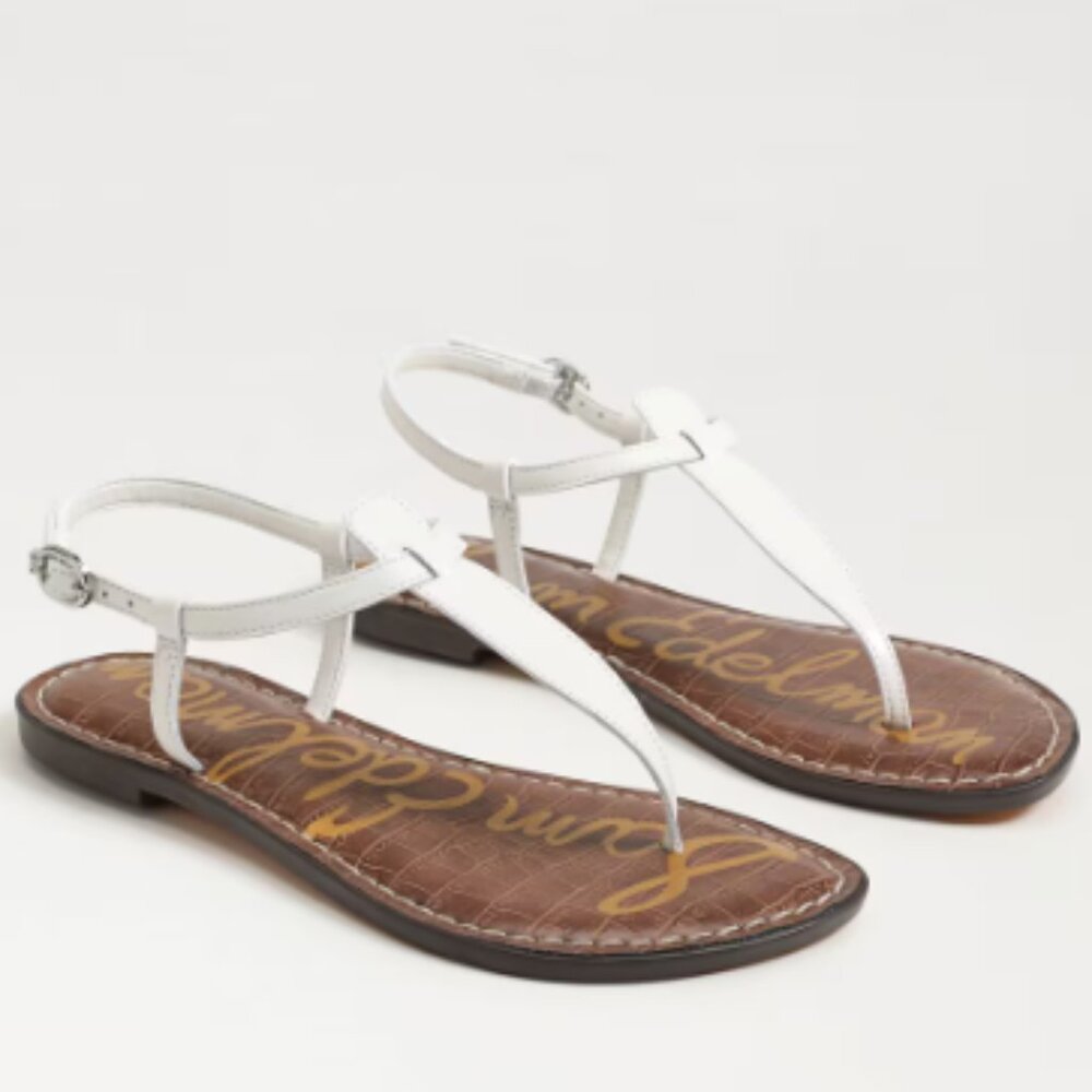 Sam Edelman Gigi Leather T-Strap Thong Sandals Ivory Brown Croc Footbed Size 6